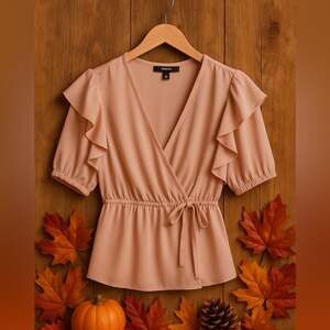 Express Blush Wrap Ruffle Sleeve Blouse Size S